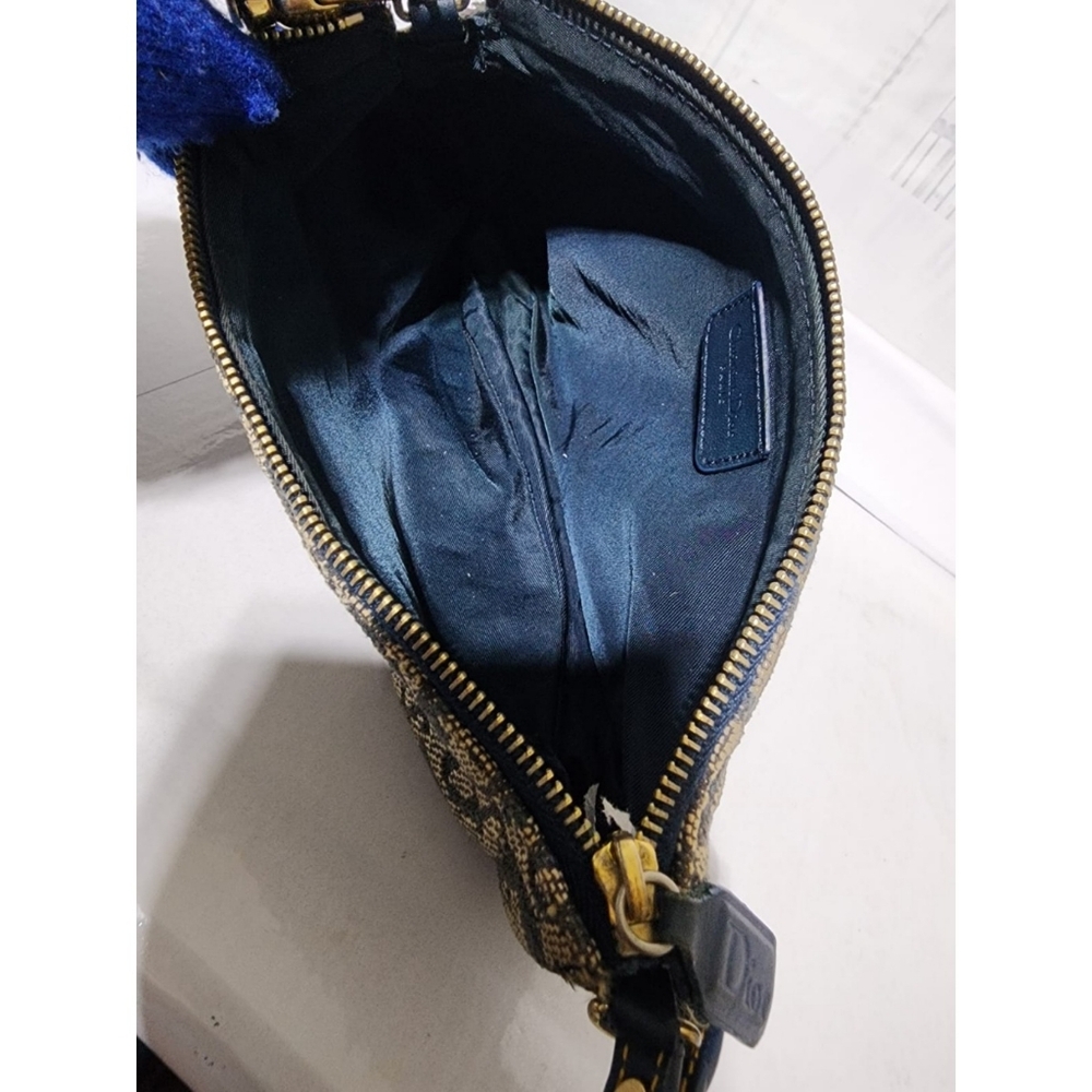 Christian Dior Vintage Oblique Canvas and Leather Saddle Pochette Bag Navy Blue/ - Picture 13 of 13